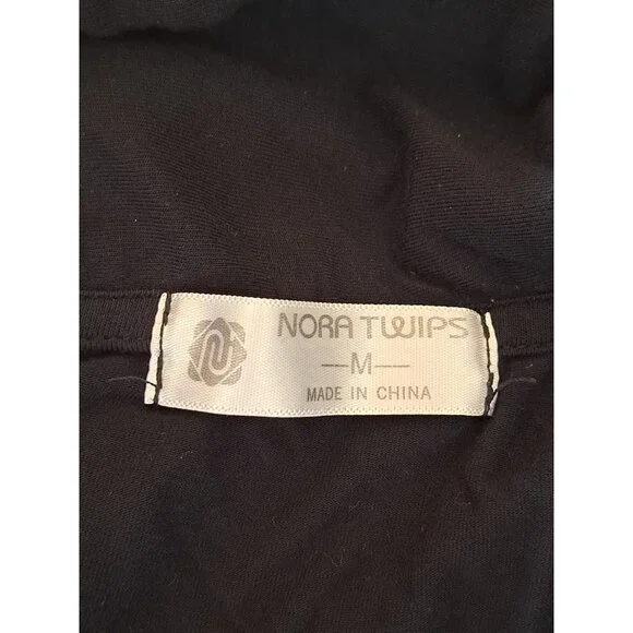 Nora Twips Womens Button-Down Black Nightshirt Pajama Embroidered Logo Medium - Picture 3 of 8